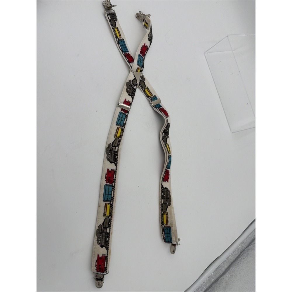 Vintage Kids Childrens Suspenders Suspended Animation Train‎ Graphic Fun Baby